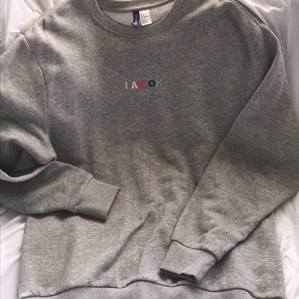 H&M Divided I am OK Sweatshirt Grey Mens L